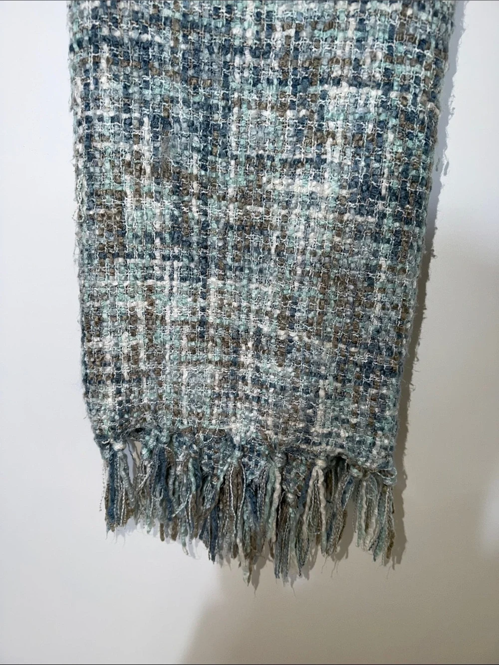 Cozy Woven Fringe Throw Blanket in Teal and Gray